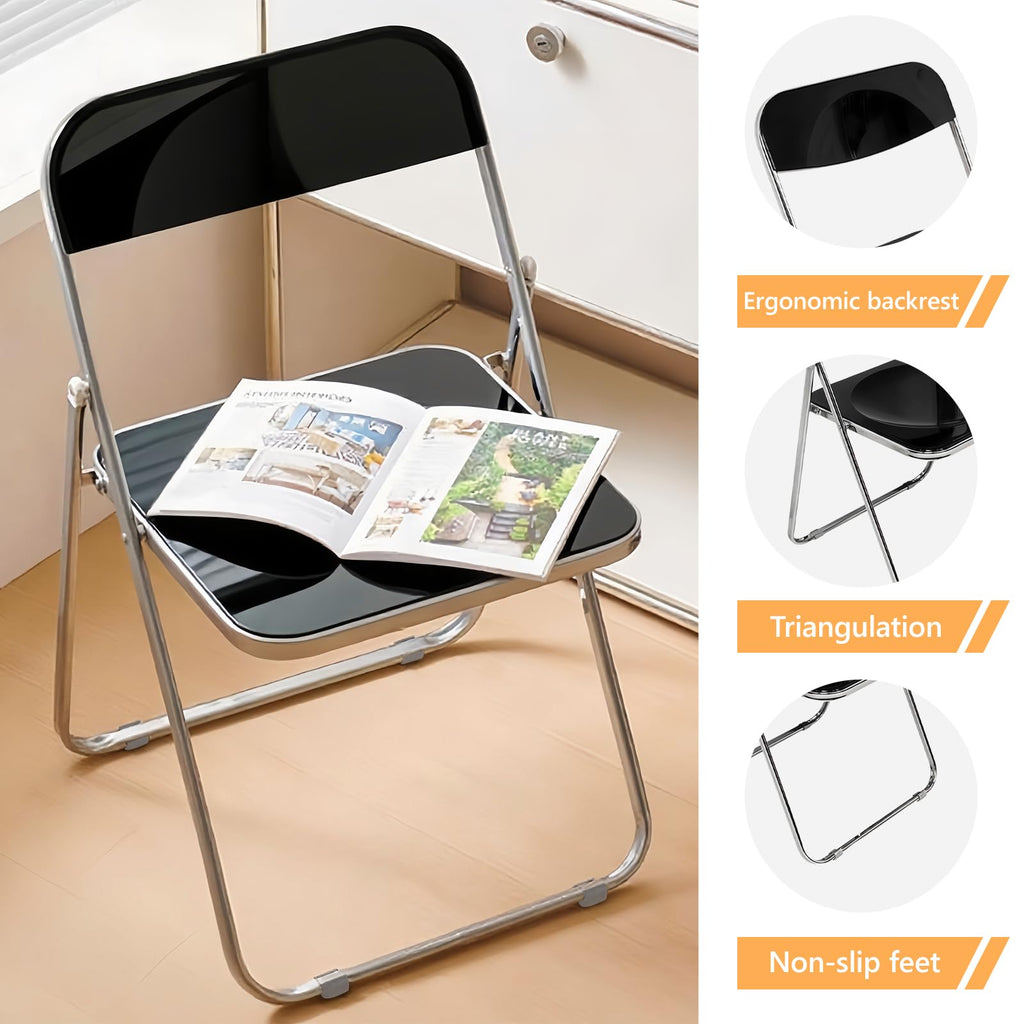 6 Pack Black Plastic Folding Chairs - Banquet Bundle Stackable for Wedding Table, Event Seating, Hotel Ballroom