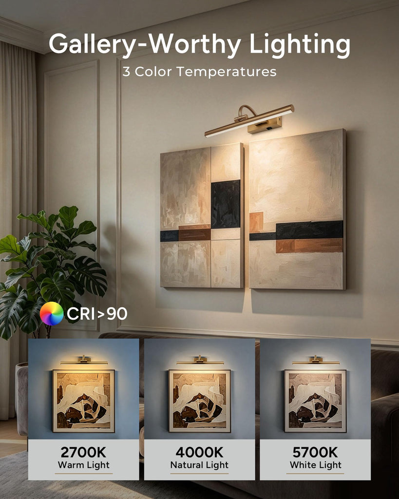 15.6" Battery Operated Picture Light for Wall Art, Brass Finish