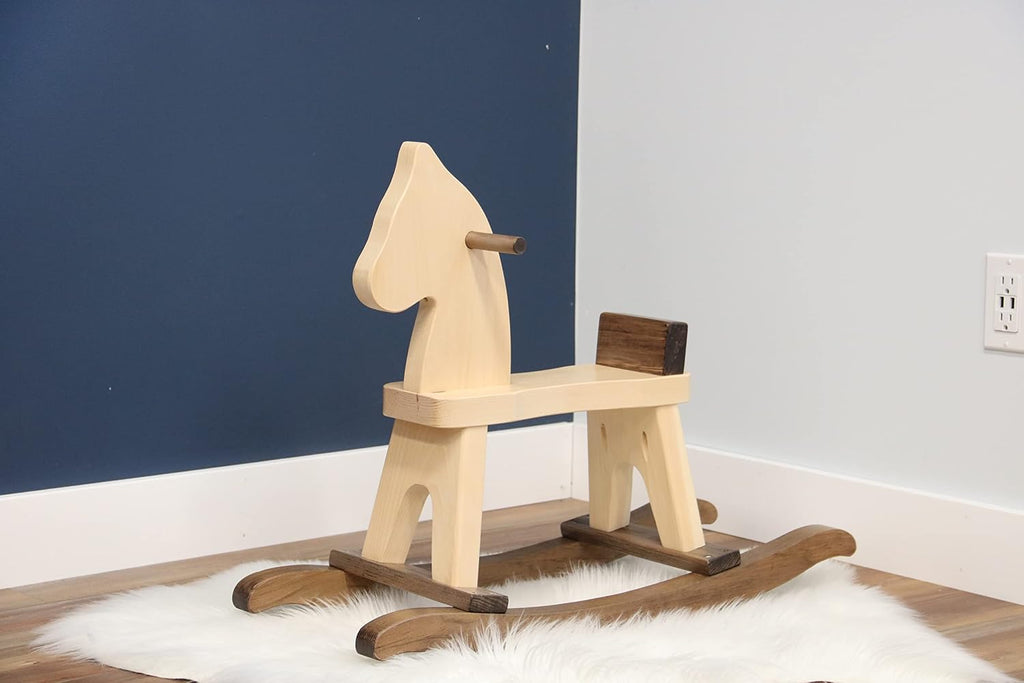 Wooden Rocking Horse Toddler Ride-On Toy (Walnut and Natural)
