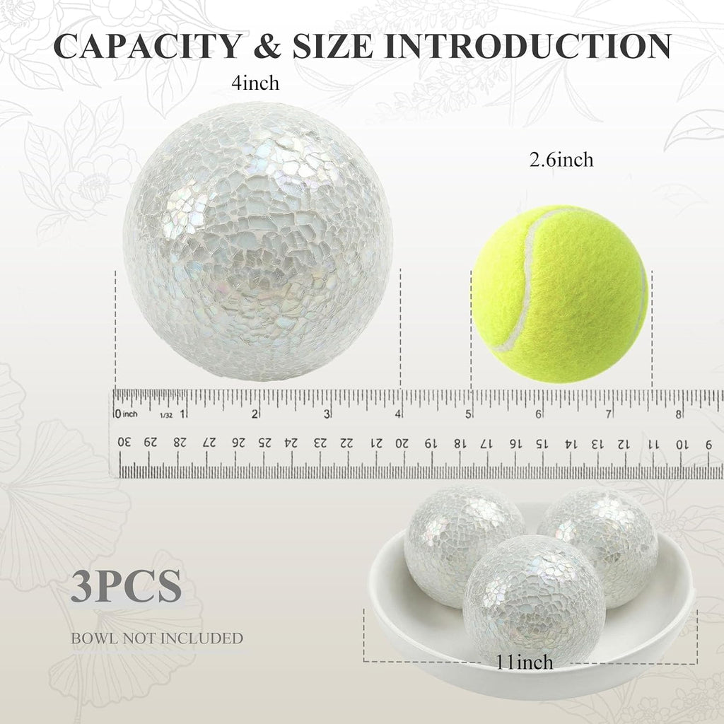 Decorative Balls for Bowls, 4 Inch White Orbs Glass Balls - Set of 3