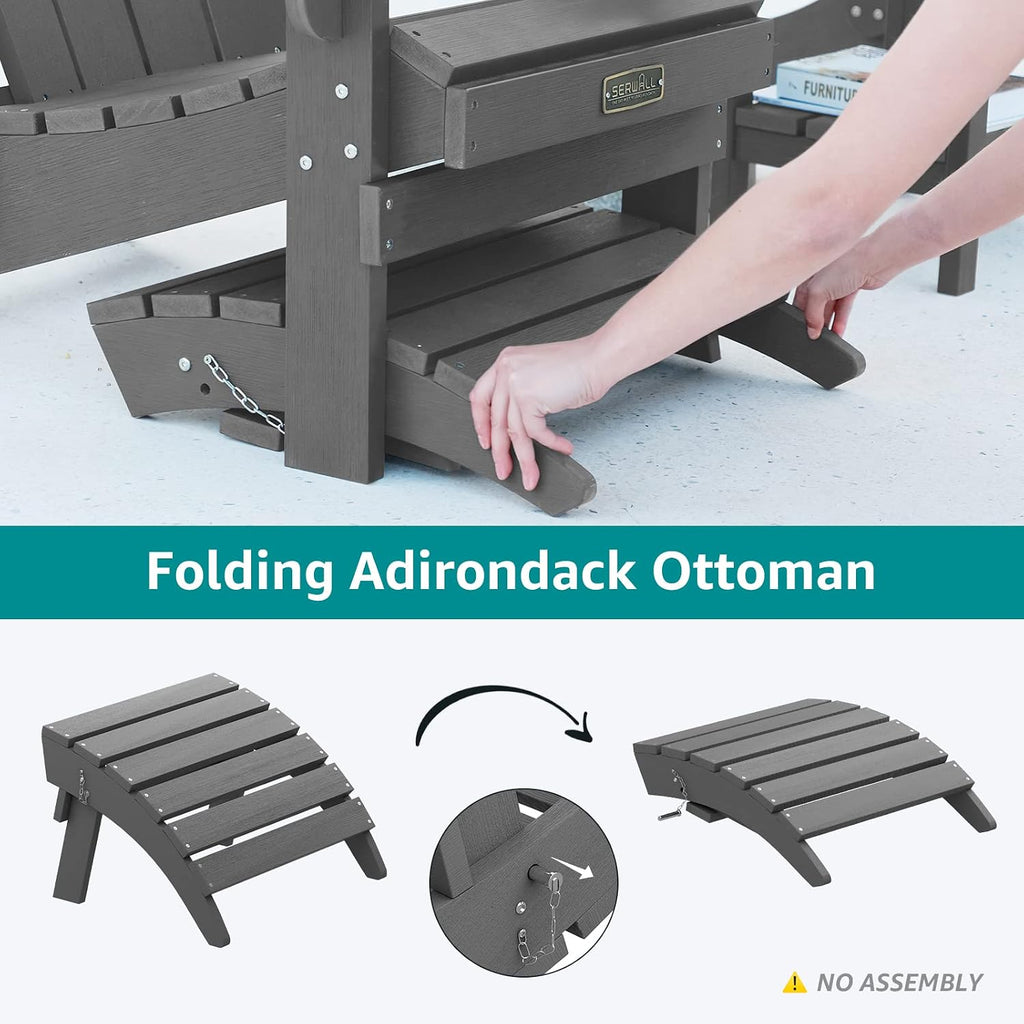 Folding Adirondack Ottoman for Adirondack Chair, No-Assembly Weather Resistance Outdoor Footstool, High Impact