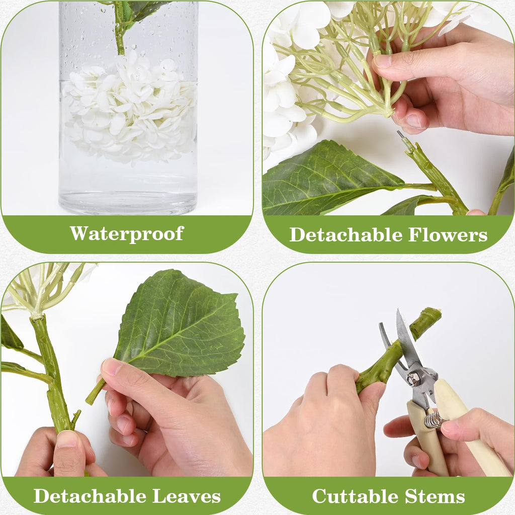 4Pcs Real Touch Hydrangea Artificial Flowers, 22.5'' White Full Latex Faux Hydrangea Flowers Floral Arrangements