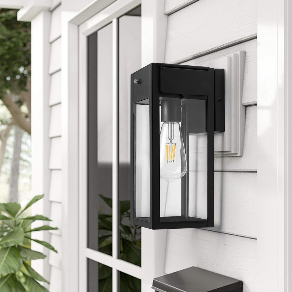 Porch Lights with Outlet, Dusk to Dawn Outdoor Light, 2-Pack Black