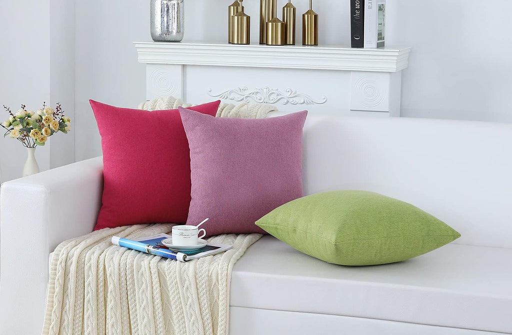 Decorative Burgundy Red Throw Pillow Covers Rustic Farmhouse Square Linen Burlap Soft Comfy Solid Cushion Couch