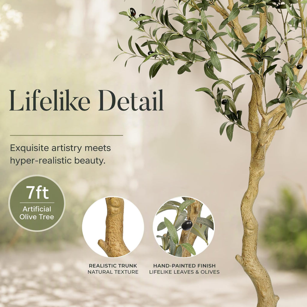 Faux Olive Tree 7FT UV Resistant Artificial Olive Tree Outdoor