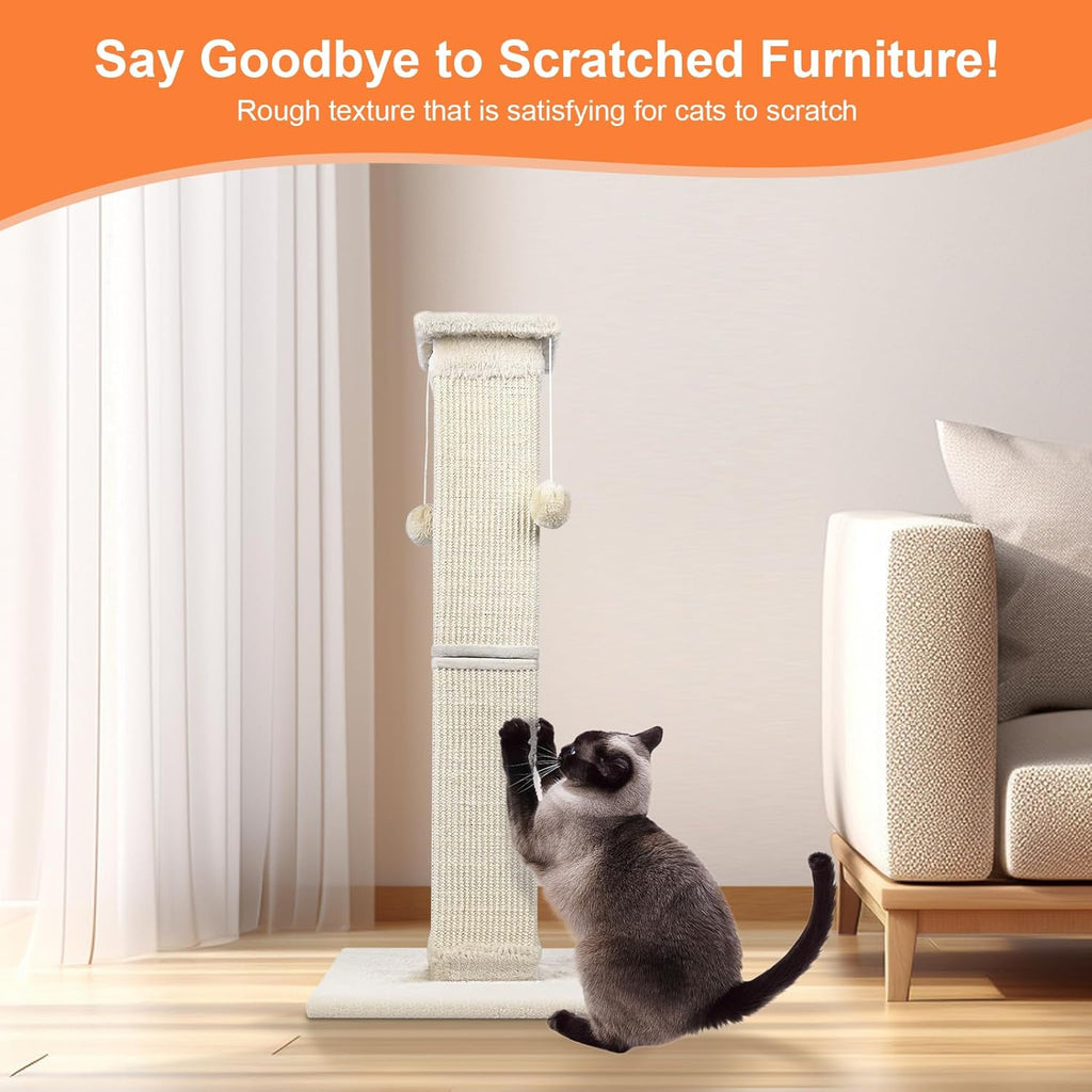 Cat Scratching Post 33 Inch Nature Sisal Cat Scratch Post for Indoor Cats, Large Cat Scratcher Protect Your Furniture