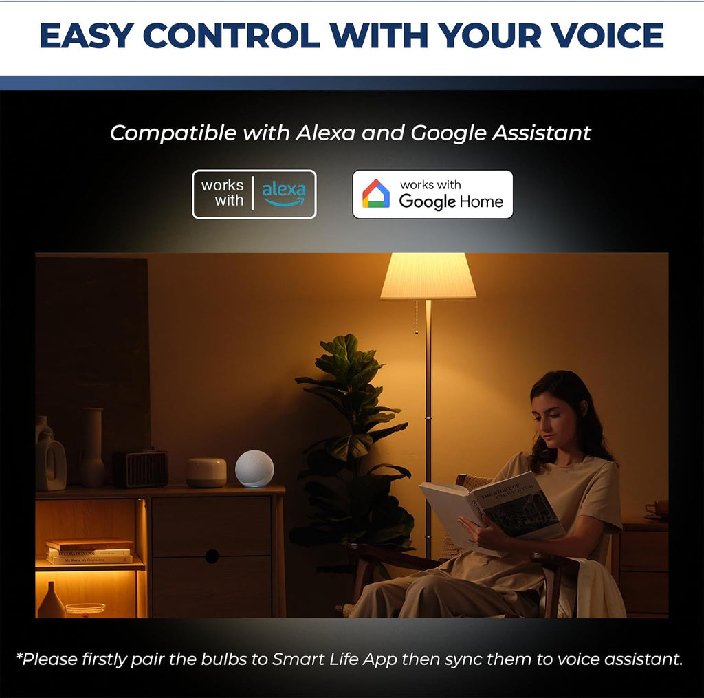Smart Bulbs Compatible with Alexa/Google Home/SmartLife, 2 Pack