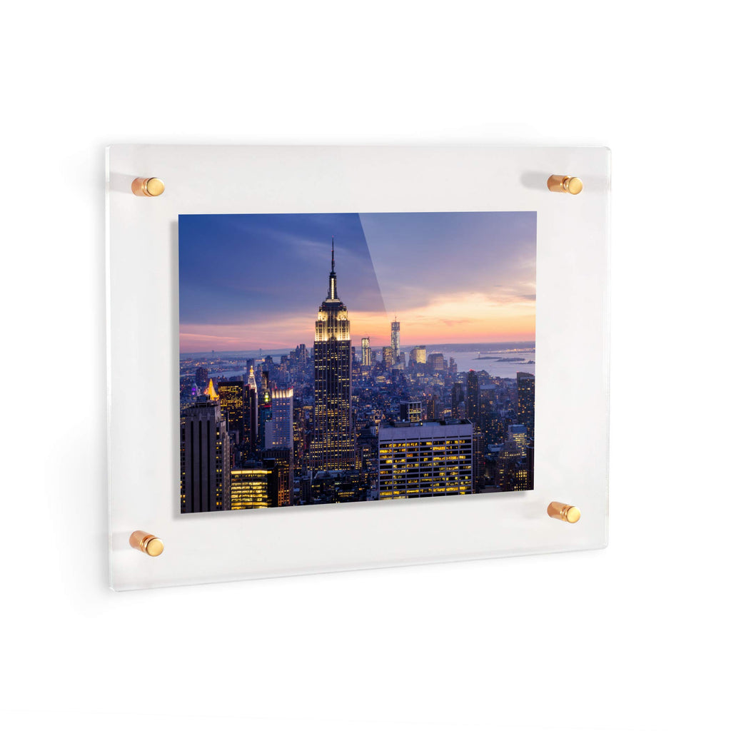 Floating Frame for Pictures Up To 12x24 inches (Full Frame is 16x28) with 19x25mm Brushed Gold Acrylic Standoff