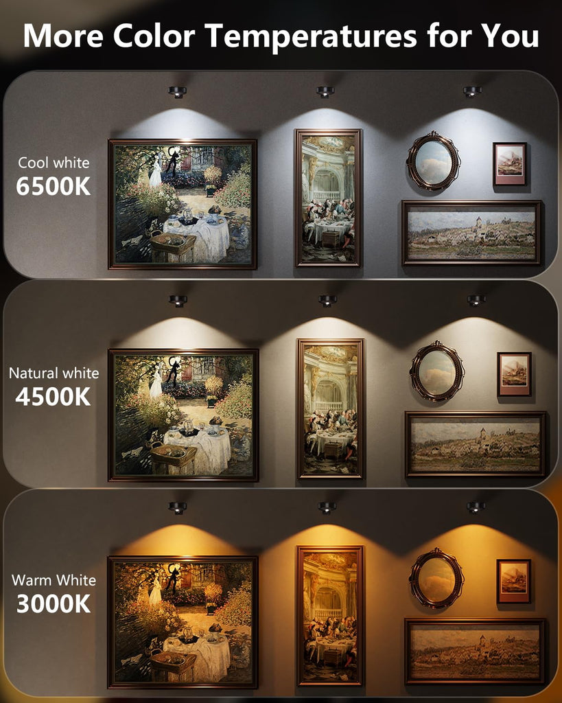 3.3" Picture Lights for Wall Spotlight, 2000mAh Rechargeable, 6Pack, Black