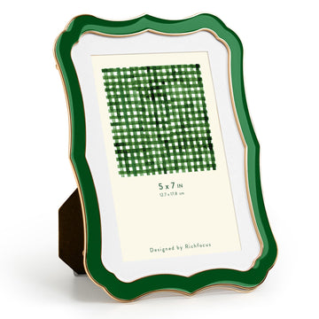 5x7 Enamel Picture Frame with HD-Tempered Glass, Display 4x6 Photo with Mat, Ornate Photo Frame with Metal Edge &