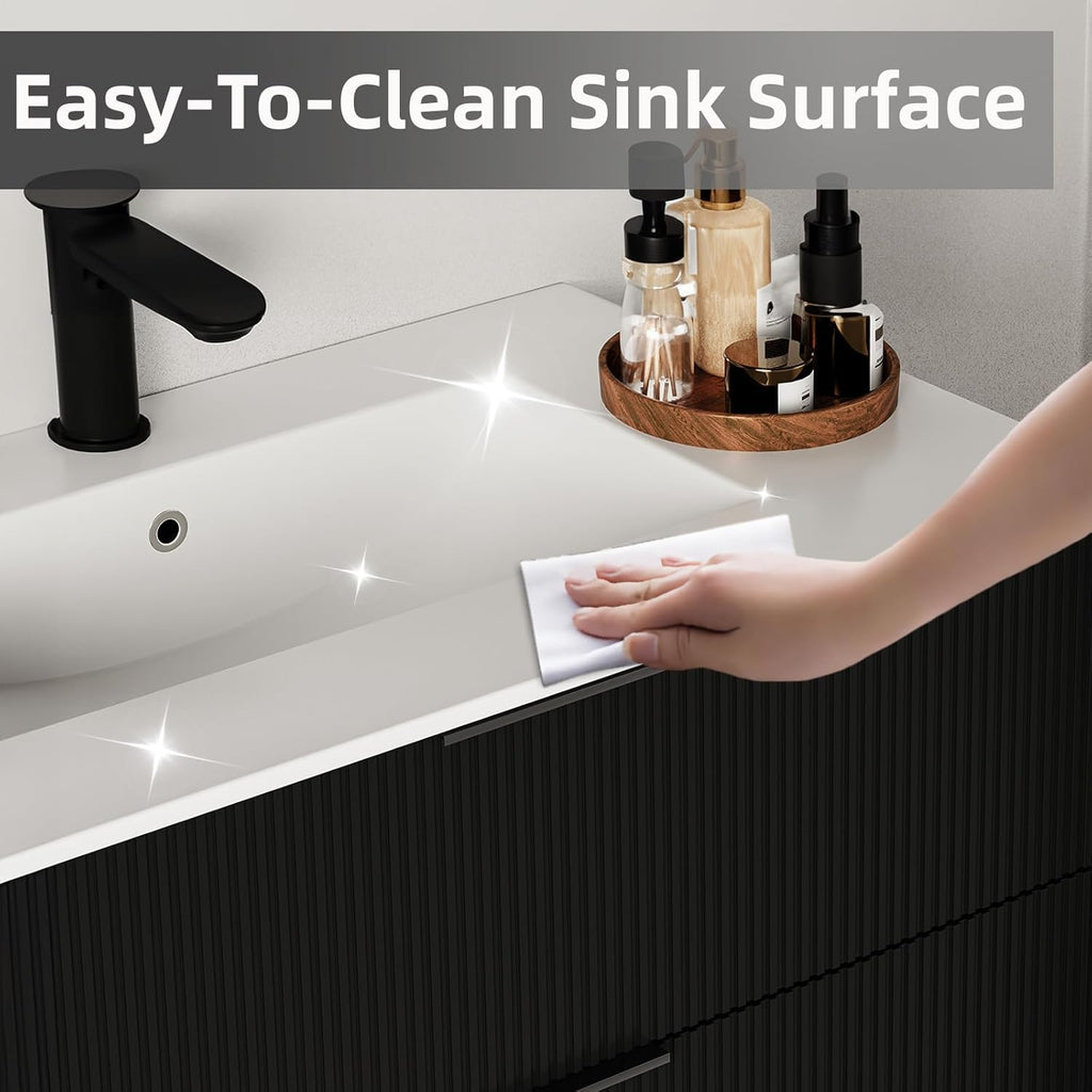 30" Black Wall Mounted Floating Bathroom Vanity with Sink - Modern Vanity Cabinet