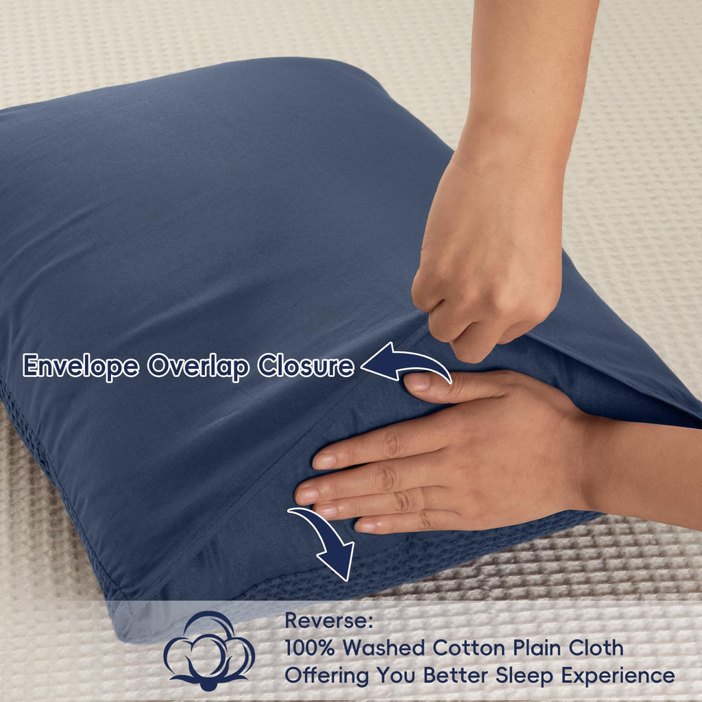 Cotton Waffle Pillow Shams Standard 20" x 26", Dark Navy, No Insert