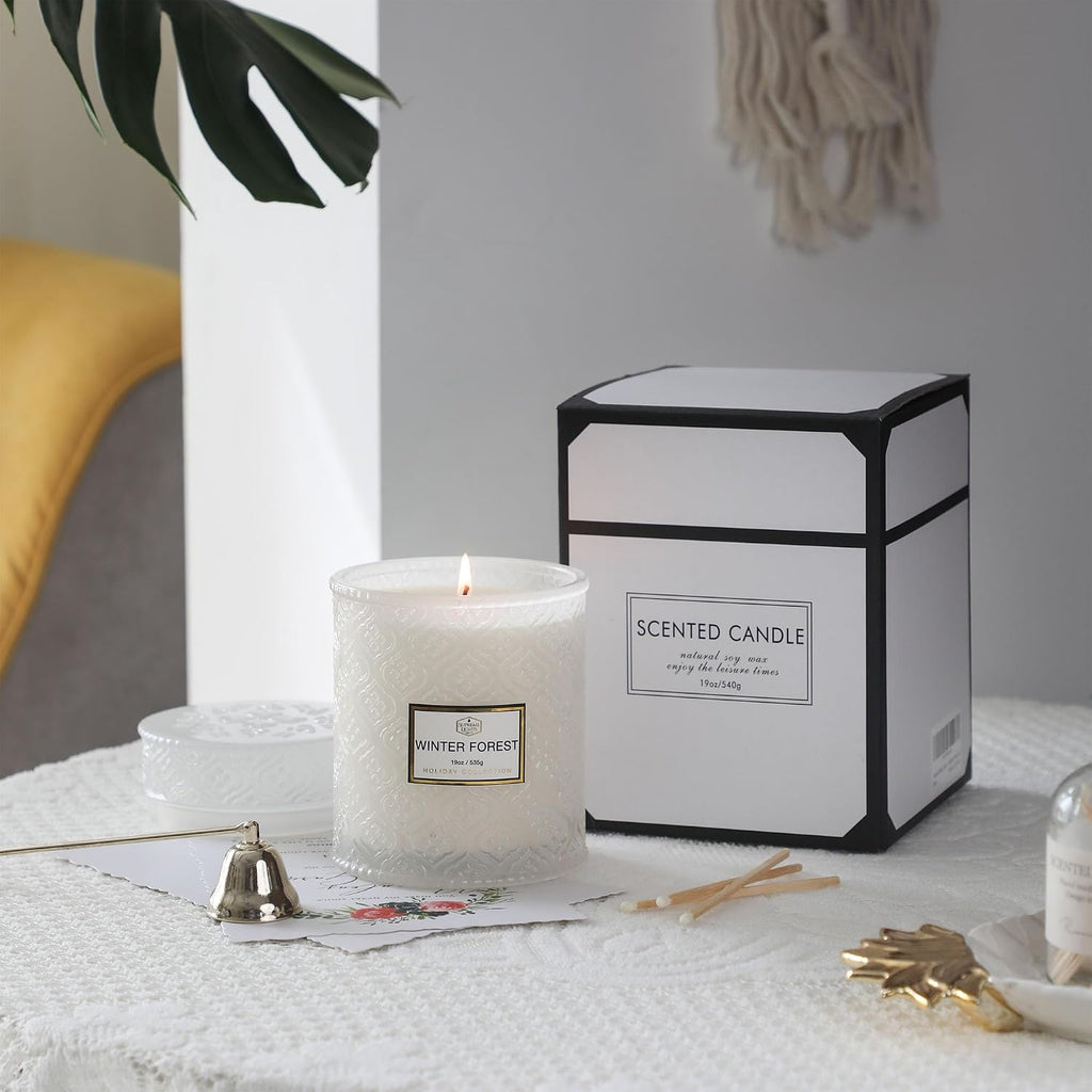 Forest Candle - Large 19oz White Scented Christmas Candle, 88hr Burn Time, Perfect Decor & Gifts - Set of 19