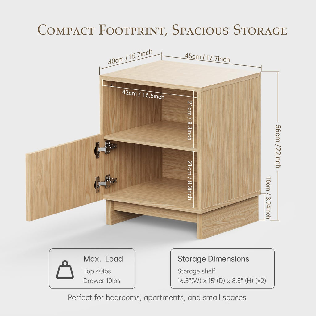 22" H Modern Fluted Nightstand, Natural Oak