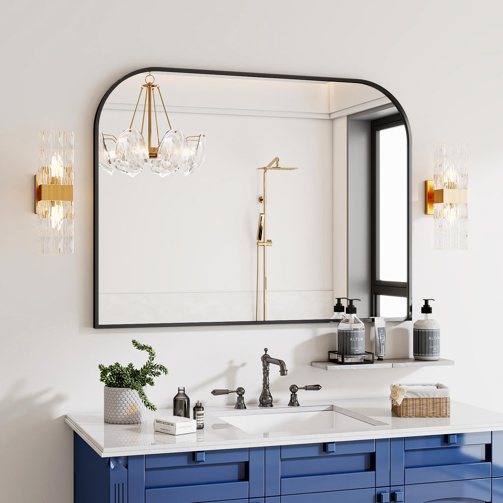 Black Arched Top Wall Mounted Mirror 48"x30"