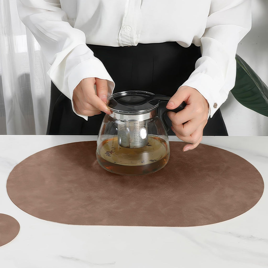 Faux Leather Wipeable Dual Sided Oval Placemats,Set of 4