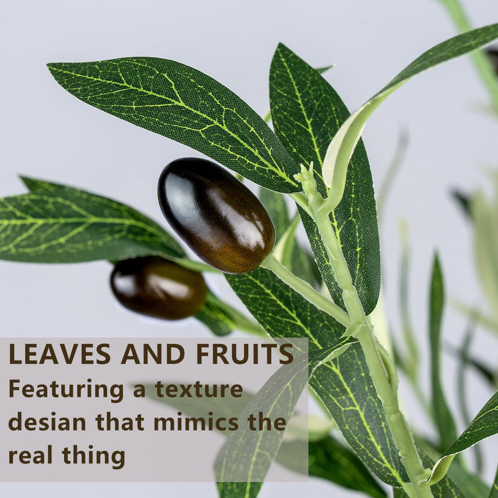 Artificial Olive Tree - Tall Indoor Faux Olive Tree with Planter & Basket, Realistc Fake Olive Tree with Fruits Decor