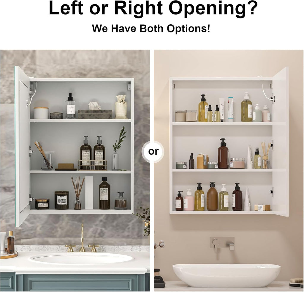 Lighted Medicine Cabinet, Led Medicine Cabinet with Mirror Wall Mounted | Bathroom Mirror Cabinet with Storage