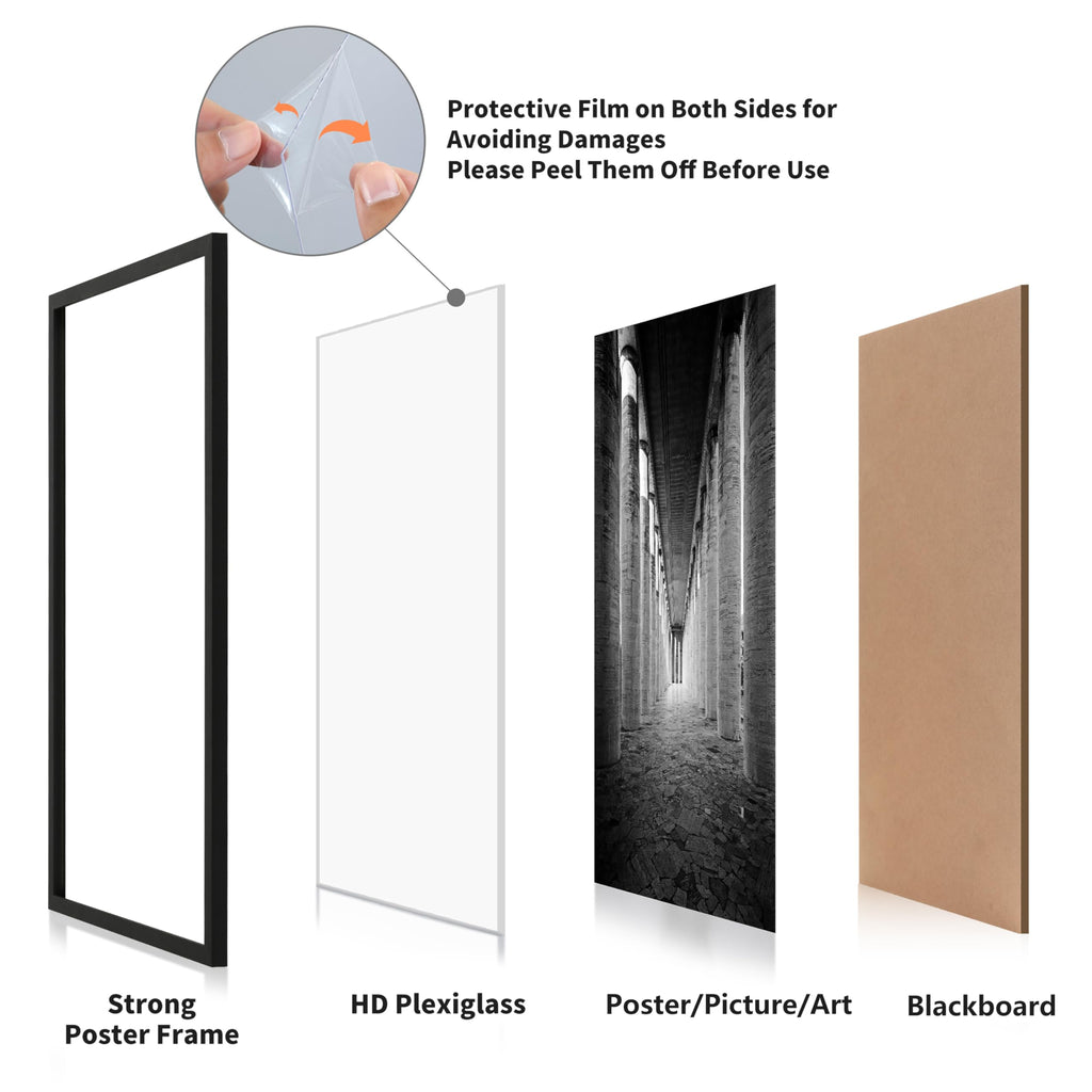 27x40 Poster Frame Black 2 Pack, Poster Frames 27 x 40 inches or 27x40 Picture Frames with HD Plexiglass for