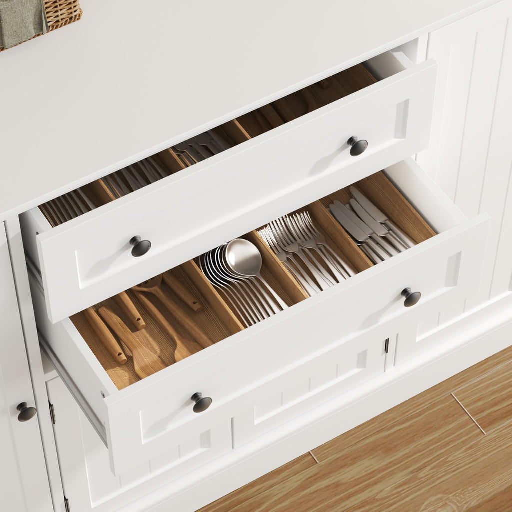 Farmhouse 47" Buffet Cabinet with Storage, Large Sideboard Buffet with Drawers and Adjustable Shelves, Rustic Coffee