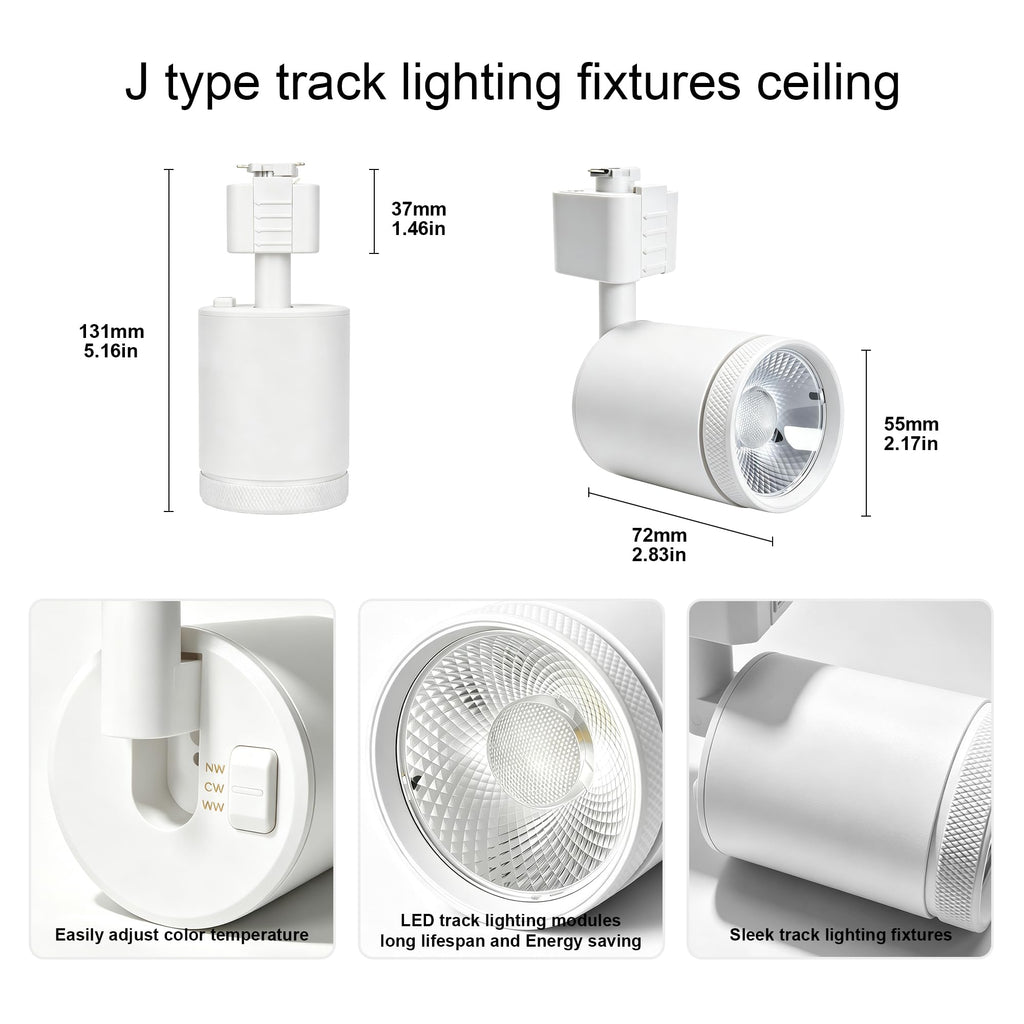 10W LED Black Track Lighting Heads, J Type Track Lighting Rail Ceiling Spotlight for Accent Task Wall Art Exhibition