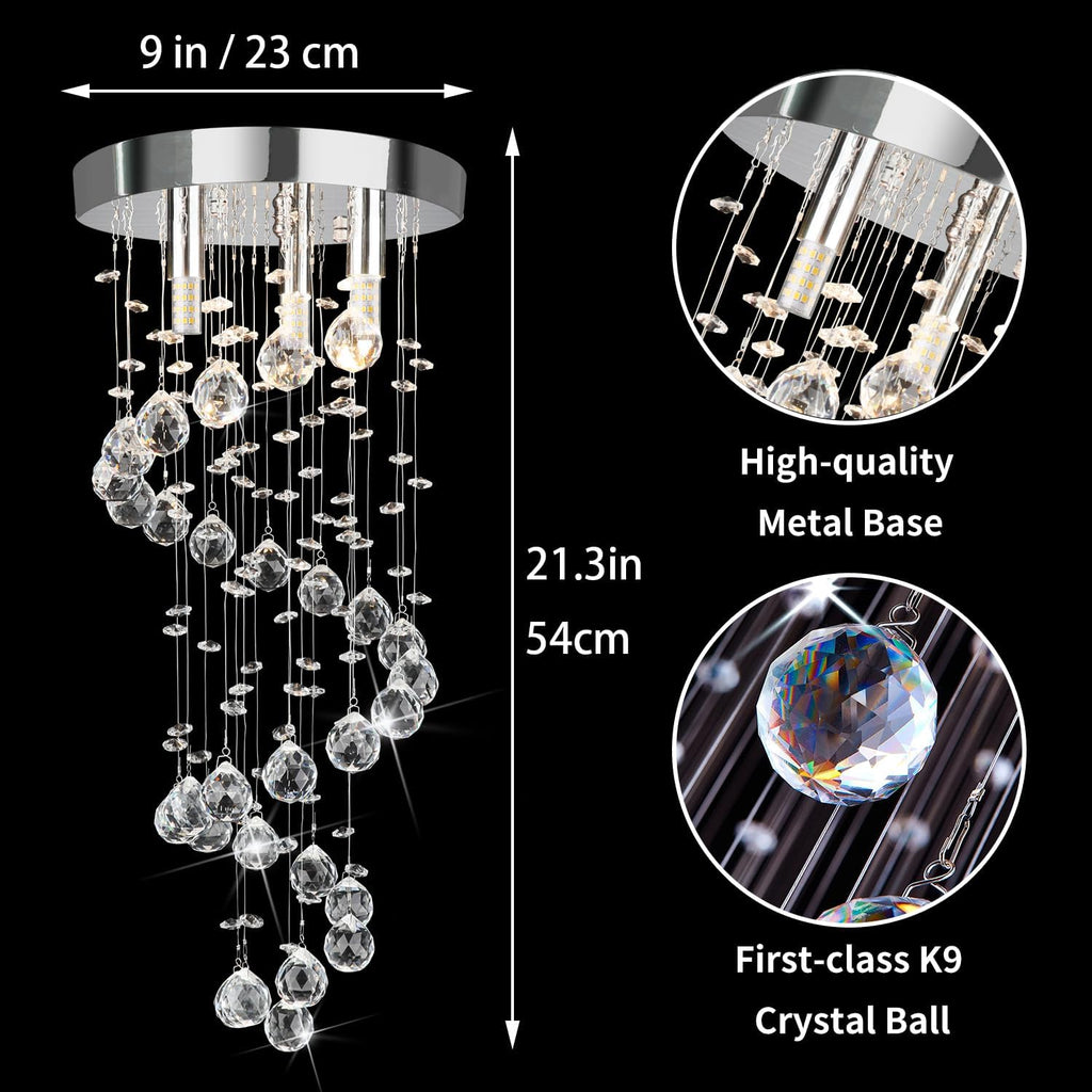 3-Lights Spairal Crystal Chandelier,Modern Raindrop Light Fixture Pendant Ceiling Mount Lamp Lighting Fixtures for LivingRoom, Bedroom, Bathroom D9“ X H21.3” A100-B0BZVN6XR7