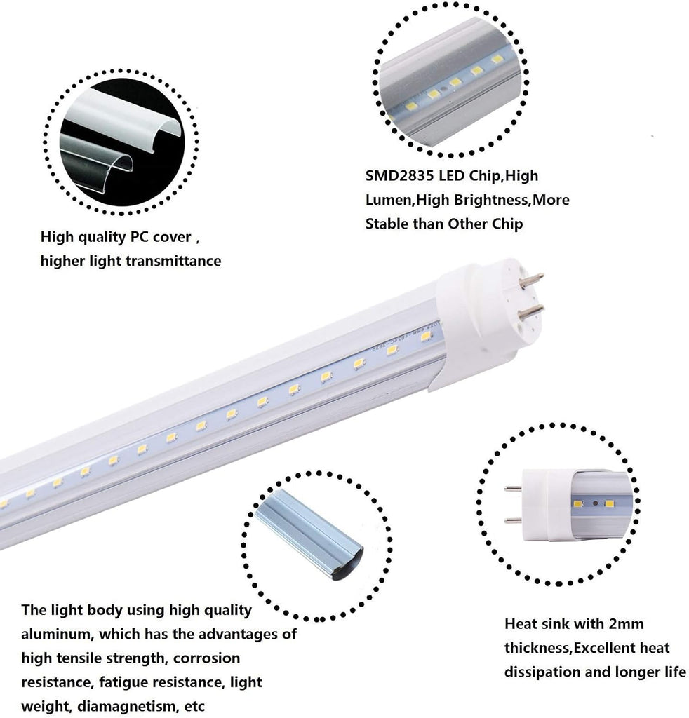 4FT T8 LED Tube 24W G13 Bi‐Pin 6000K Daylight Ballast Bypass T8/T10/T12 Fluorescent Replacement