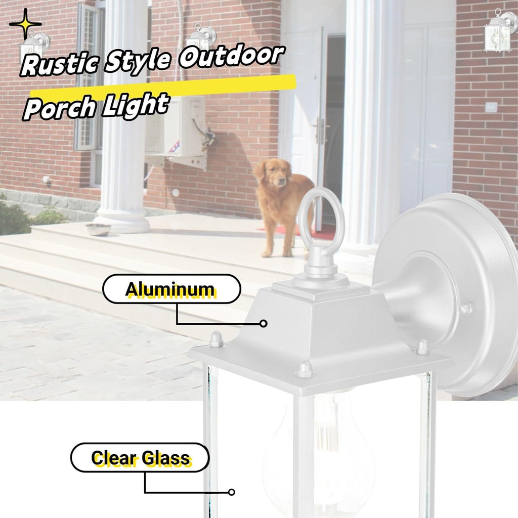 4 Packs White Outdoor Wall Lantern, Exterior Waterproof Wall Sconce, Aluminum Housing Plus Glass, Wet Location
