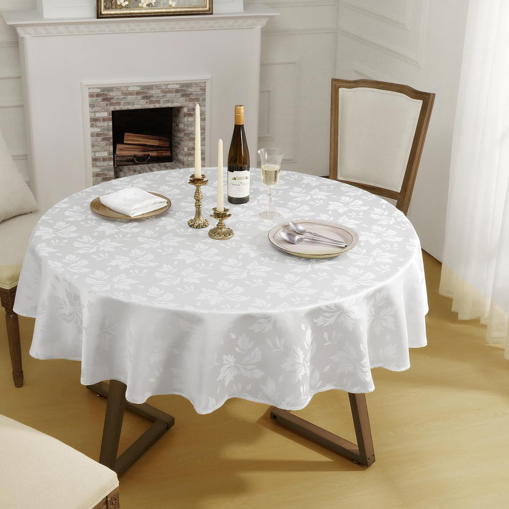Jacquard Round Tablecloth 70 Inch, White