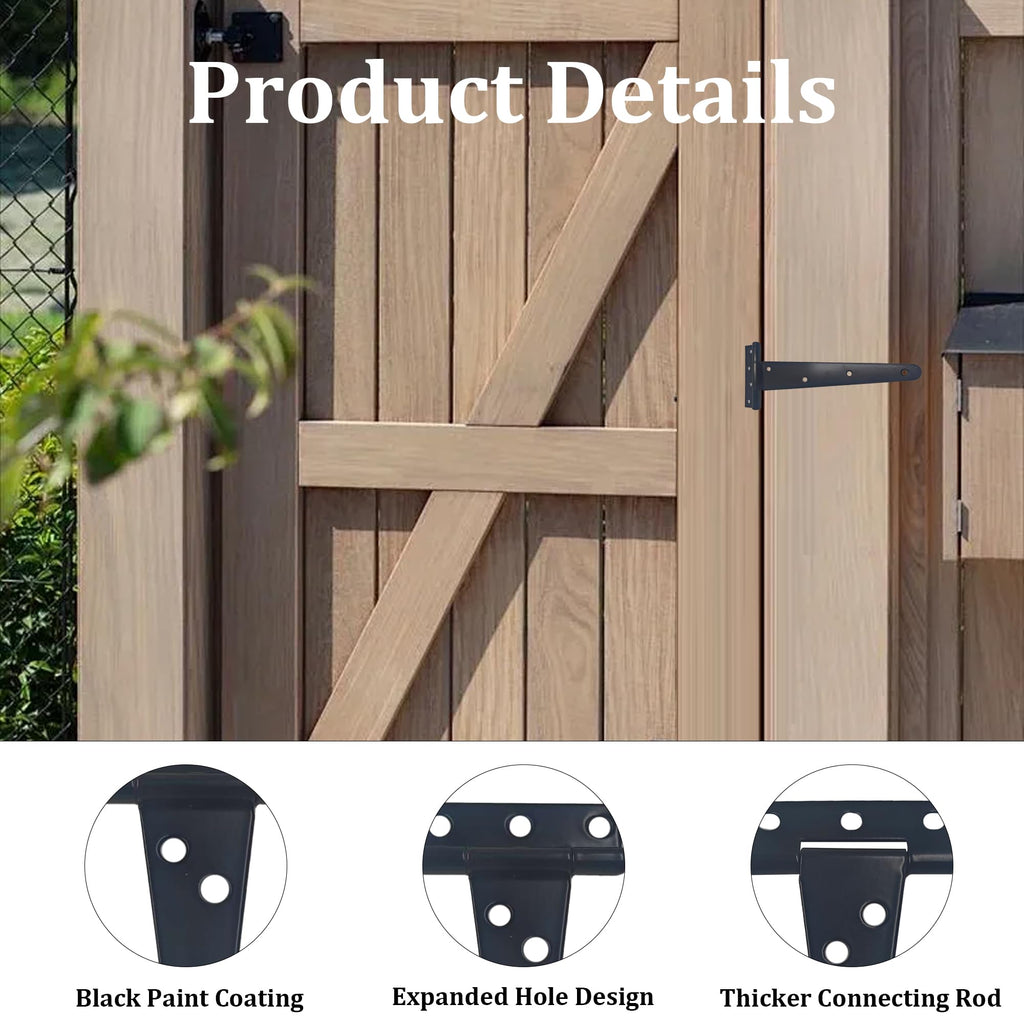 2PCS 12" Heavy Duty T-Strap Hinges, Black Rustic Iron Hinge, Rustproof Gate Tee Hinges for Outdoor Sheds, Barn Doors