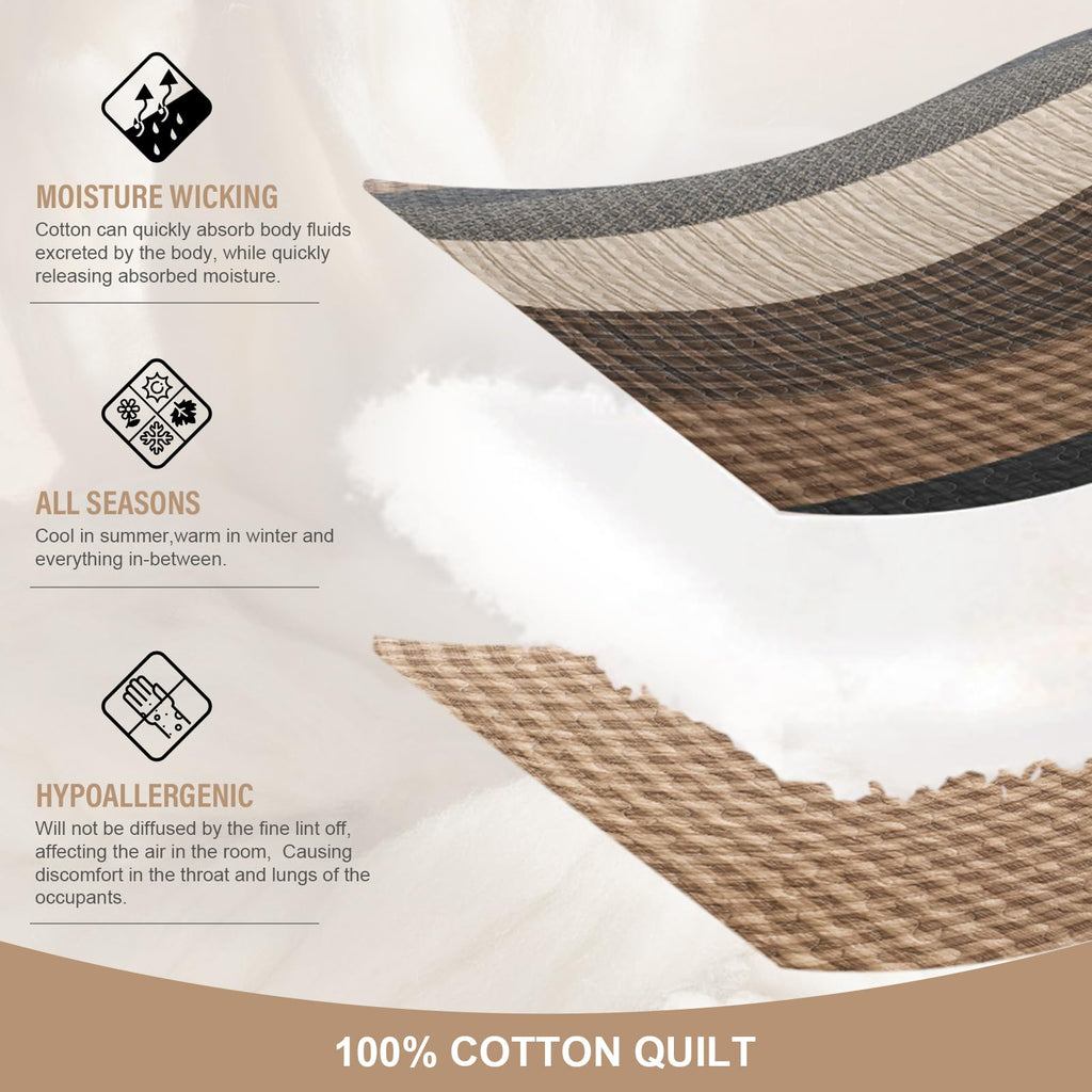100% Cotton Farmhouse Quilt, Bedspread Set with Pillow Shams, Rustic Patchwork Striped Bedding