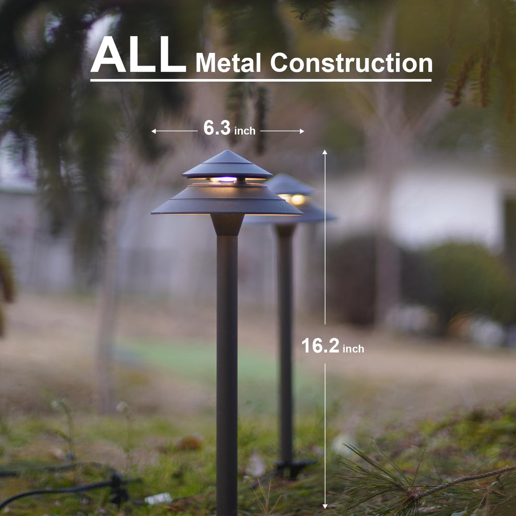 Pathway Lights Kits 3W LED 8PK Outdoor Low Voltage Landscape Lighting 180 Lumen Hardwired 2 Tier Pagoda Path Light