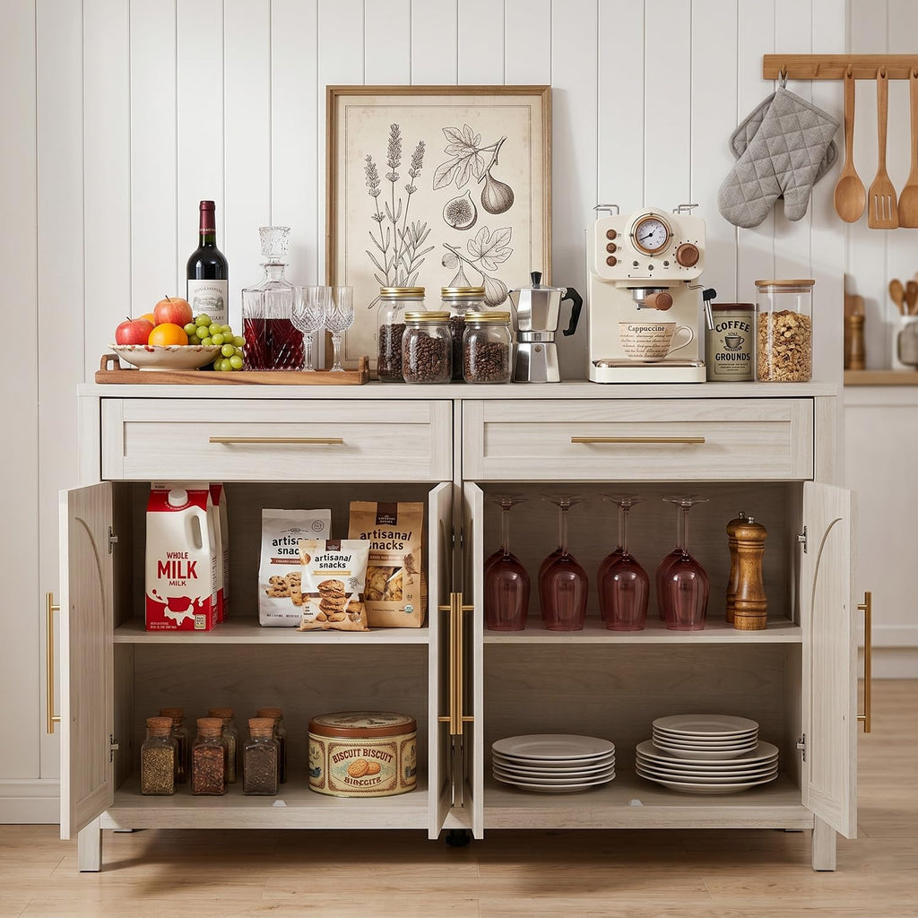 Mid-Century Modern Arched Sideboard, 55" Buffet Cabinet with Storage, 4-Door Accent Cabinet, Long Sideboard Buffet