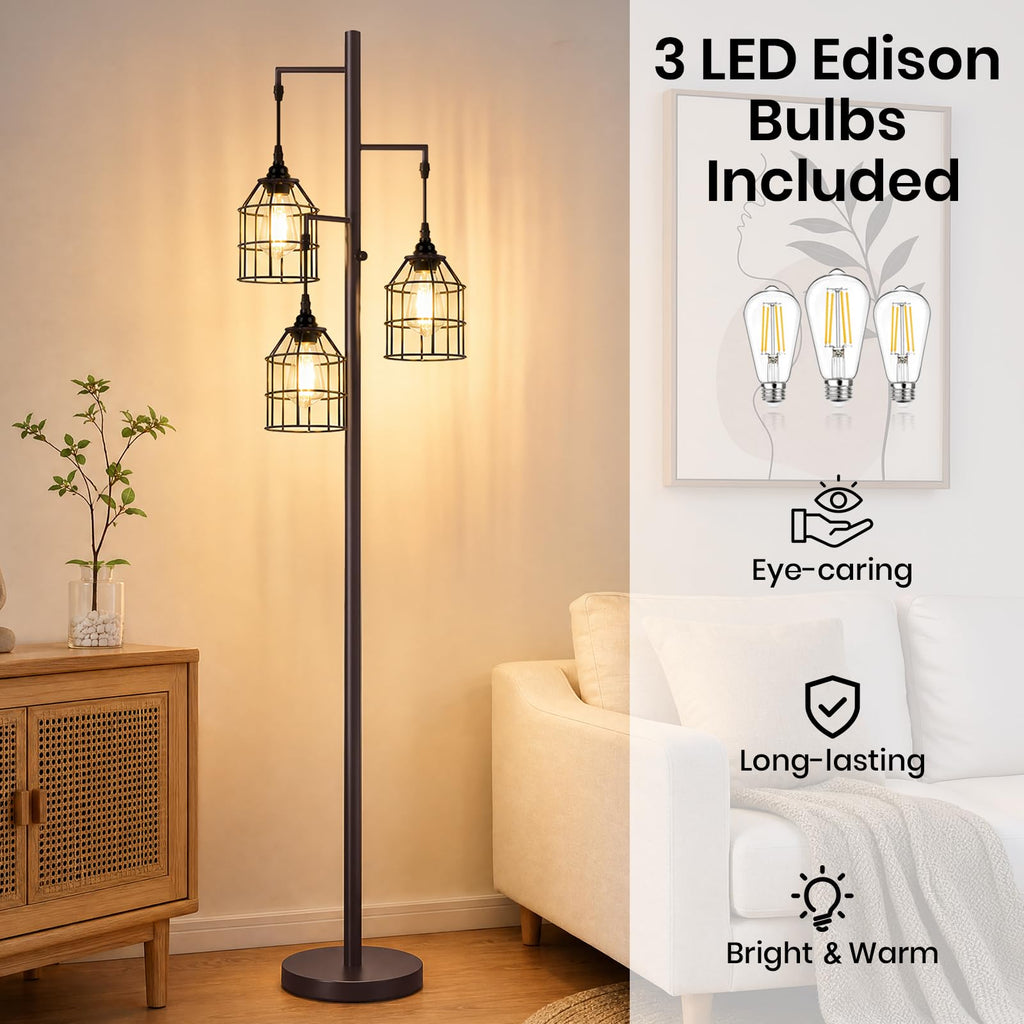 70'' Tall Floor Lamp, 3-Light Standing Lamp, Brown
