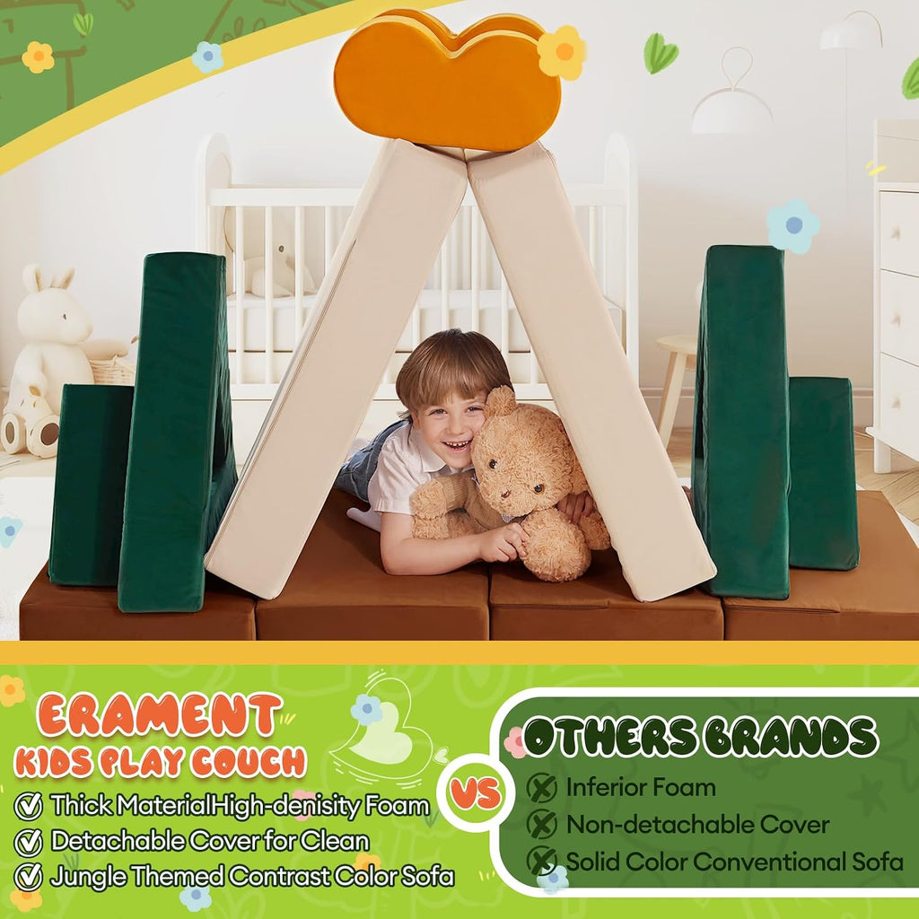18PCS Modular Kids Play Couch - Junlge Theme Toddler Couch Building Fort, Convertible Sofa Multifunctional Kids Sofa
