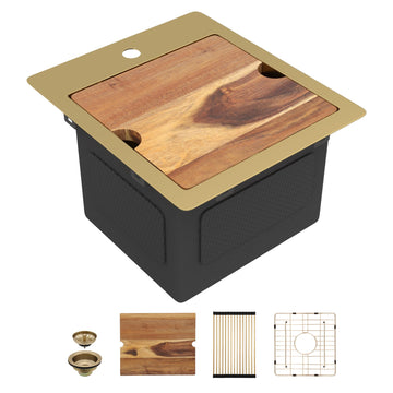 13"x15" Gold Bar Prep Sink Drop In Top Mount Workstation