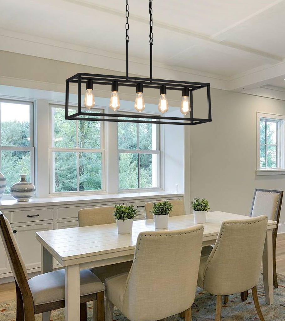 Black Rectangle Kitchen Island Lights Rectangular Modern Industrial Chandelier 5 Lights Linear Vintage Cage Light