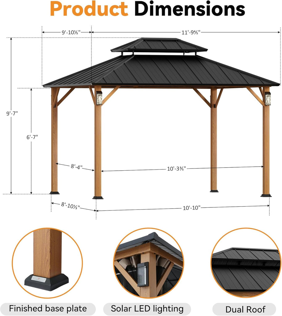 Modern Shade The Horizon Hard Top Gazebo 10' x 12' with 4 LED Lights