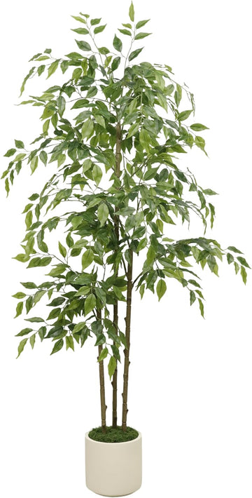 5ft Artificial Ficus Tree with Triple Trunk & White Planter Faux Ficus Tree
