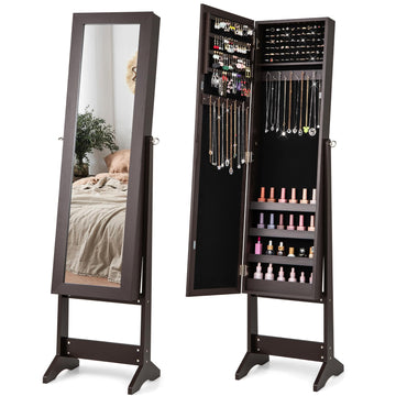 Standing Jewelry Armoire with Full Length Mirror, Espresso