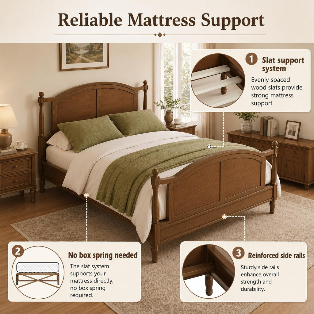 Wood Farmhouse Bed Frame with Headboard and Footboard