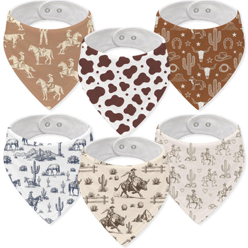 Western Baby Bandana Bib Cowboy Muslin Baby Bibs Drool Burp Cloths Vintage Cowboy Cotton Teething Baby Bibs for Boys