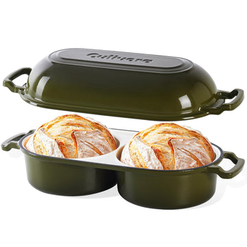 Cast Iron Double Dutch Oven, Mini Enamel Sourdough Bread Pan with Lid