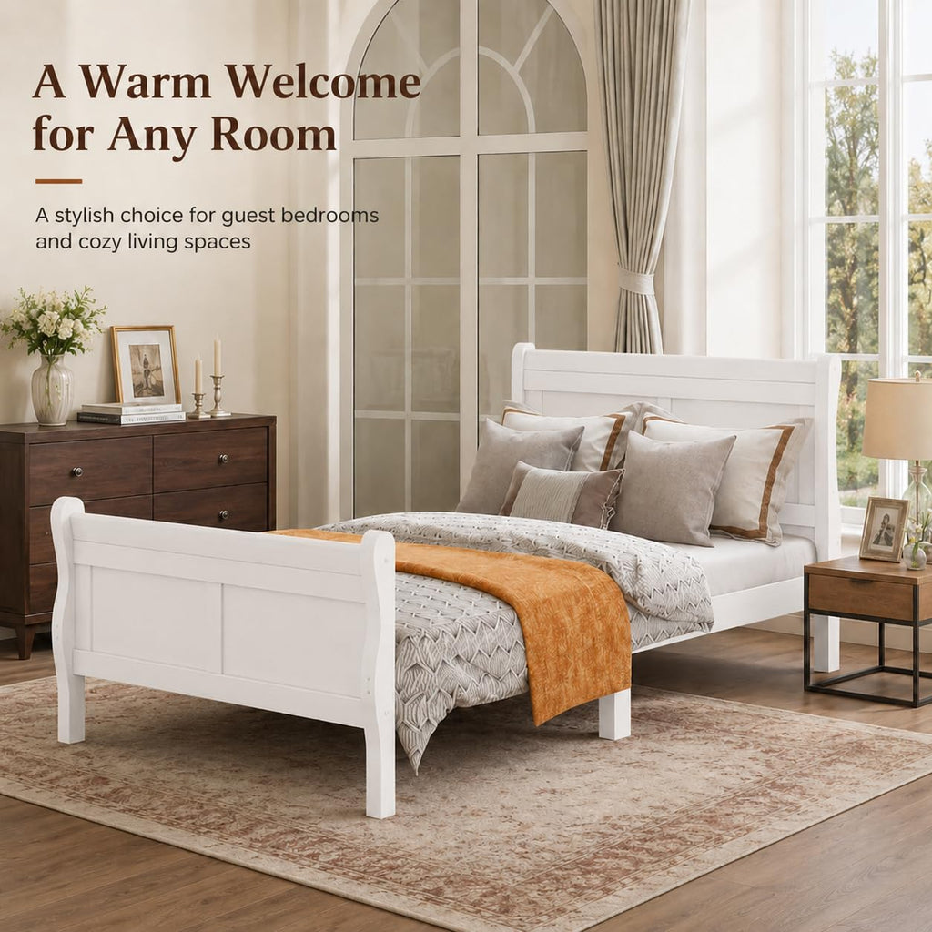 Solid Wood Bed Frame with Headboard, Footboard Farmhouse Platform Bed, Mattress Foundation Sleigh Beds