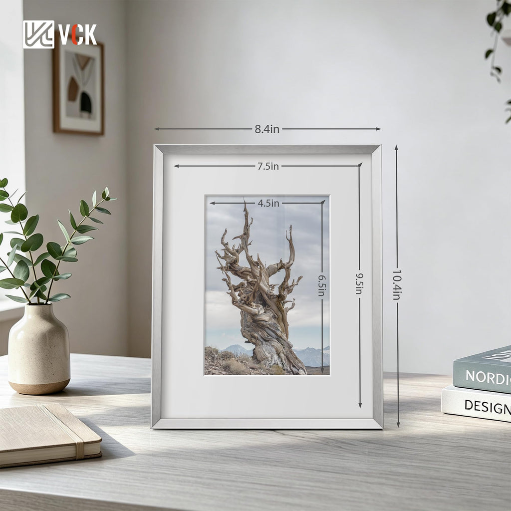 8x10 Picture Frame Silver, Modern Aluminum Metal Frame with Tempered Glass, Display Photo 5x7 with Mat or 8 by 10