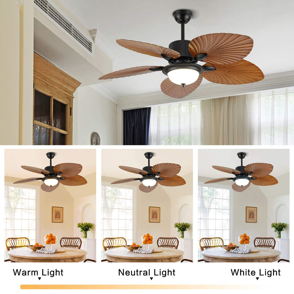 52" Palm Island Bali Ceiling Fan, Outdoor Ceiling Fan Remote Control with 5 Oil Brushed Bronze Palm Leaf, Farmhouse