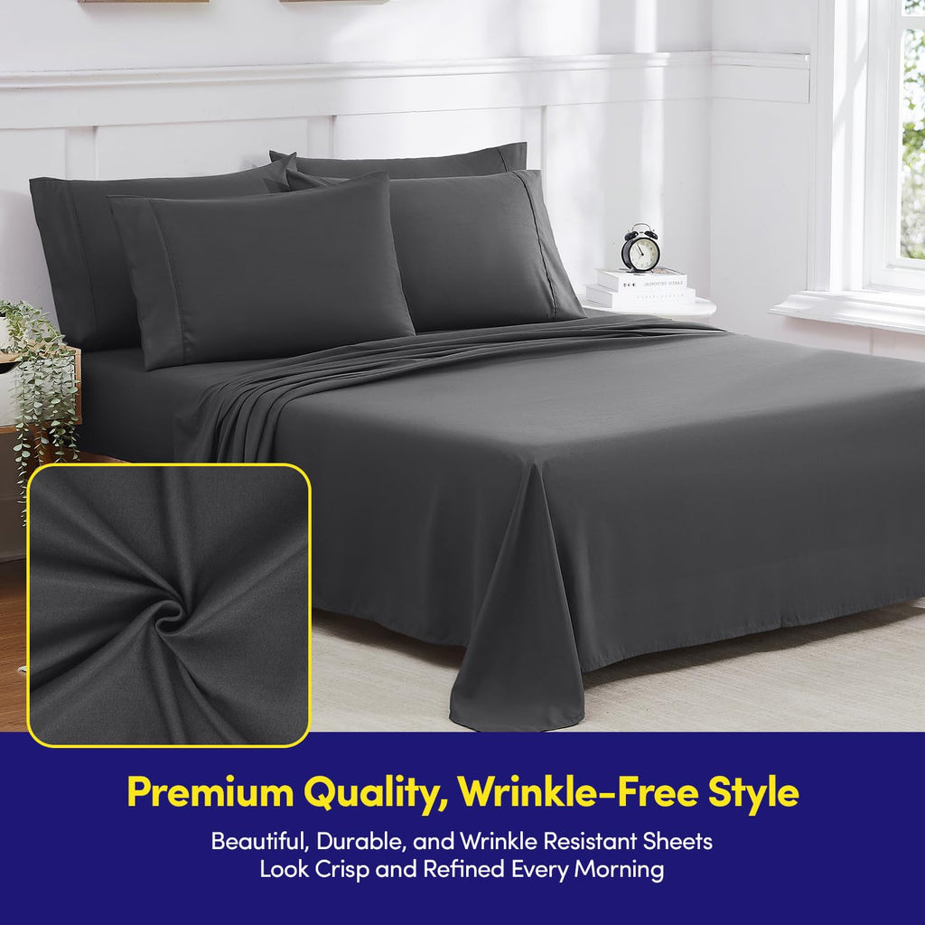 California King Deep Pocket Sheet Sets - 6-piece Extra Deep Pocket Bed Sheets with Built-in Elastic Corner Straps