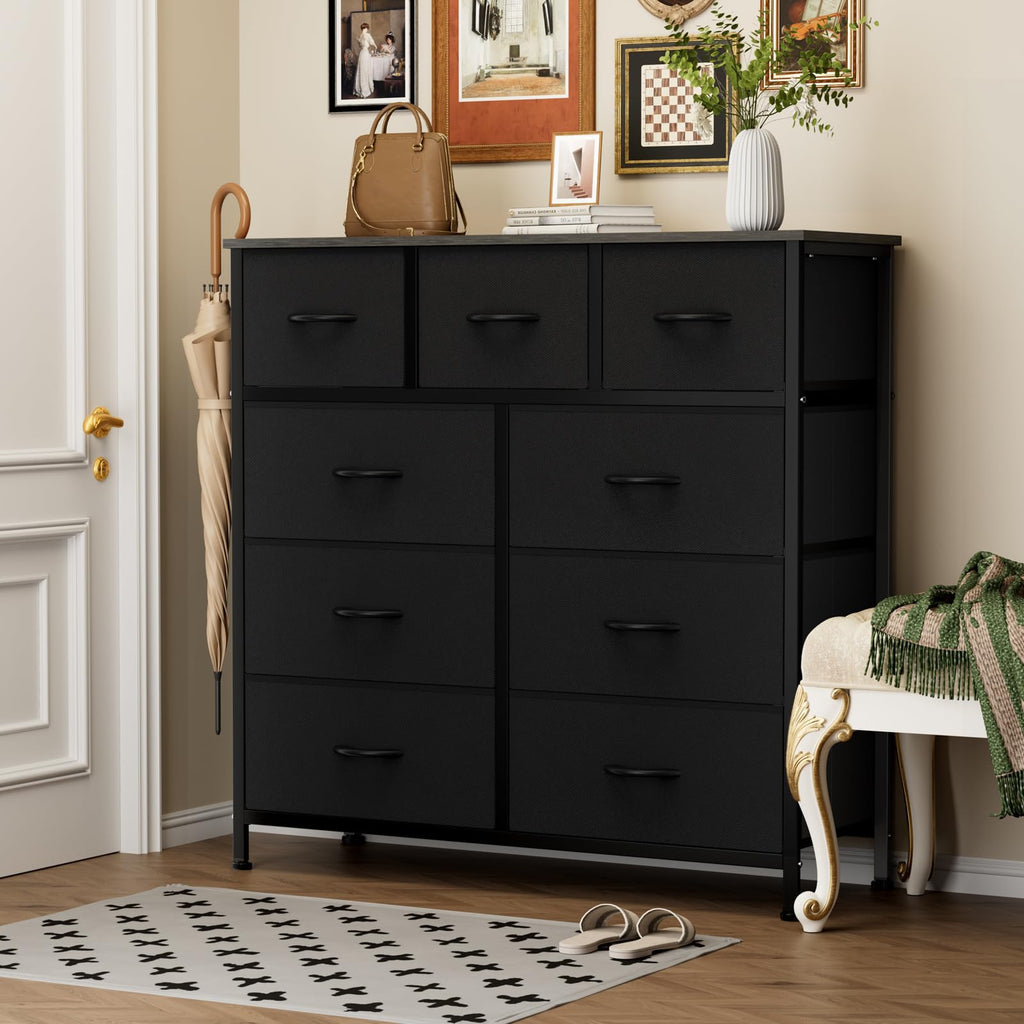 9 Drawer Black Dresser, Closet Organizer Storage Tower