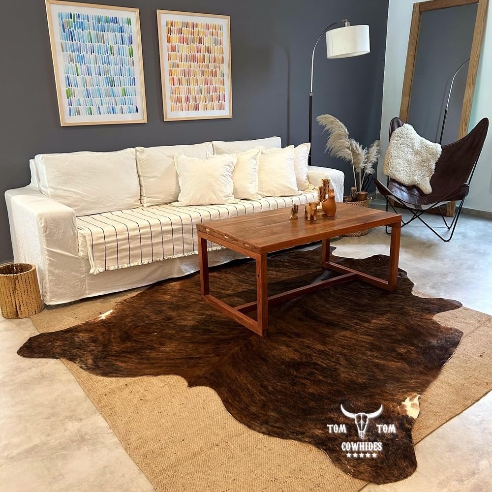 Tomtom Cowhides Brindle Dark Cowhide Rug 100% Natural Leather Rugs 7' x '6
