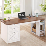 55.1" Farmhouse Office Desk with 3 Drawers, Executive Desk with File Drawer & Storage Shelves